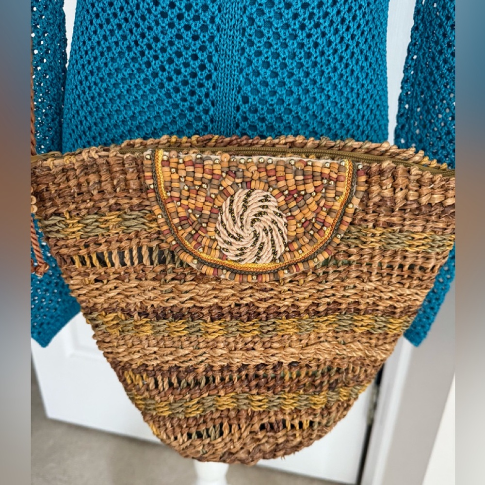 Handcrafted Brown Woven Straw Shoulder Bag